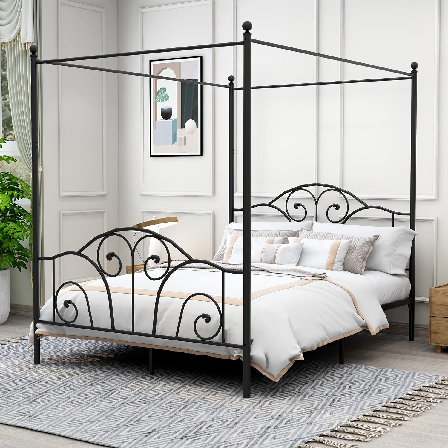 Canopy Bed Frame Metal Queen - Metalowa rama łóżka z baldachimem w