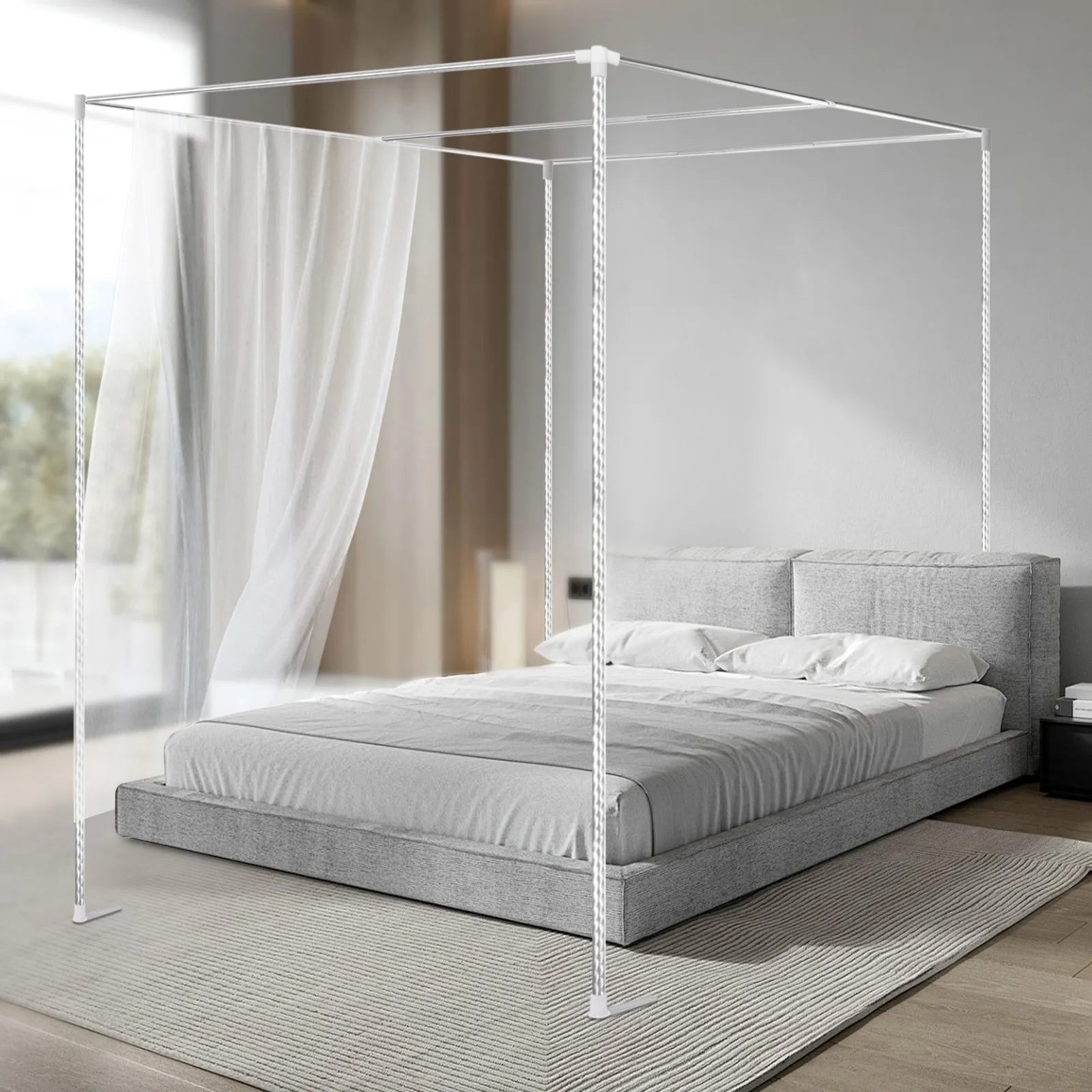 Canopy Bed Frame Metal Queen - Rama baldachimu na łóżko z czterema
