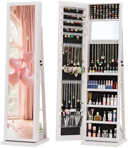 Full Length Mirror Jewelry Armoire - Szafka na biżuterię 4-w-1, zamykana na