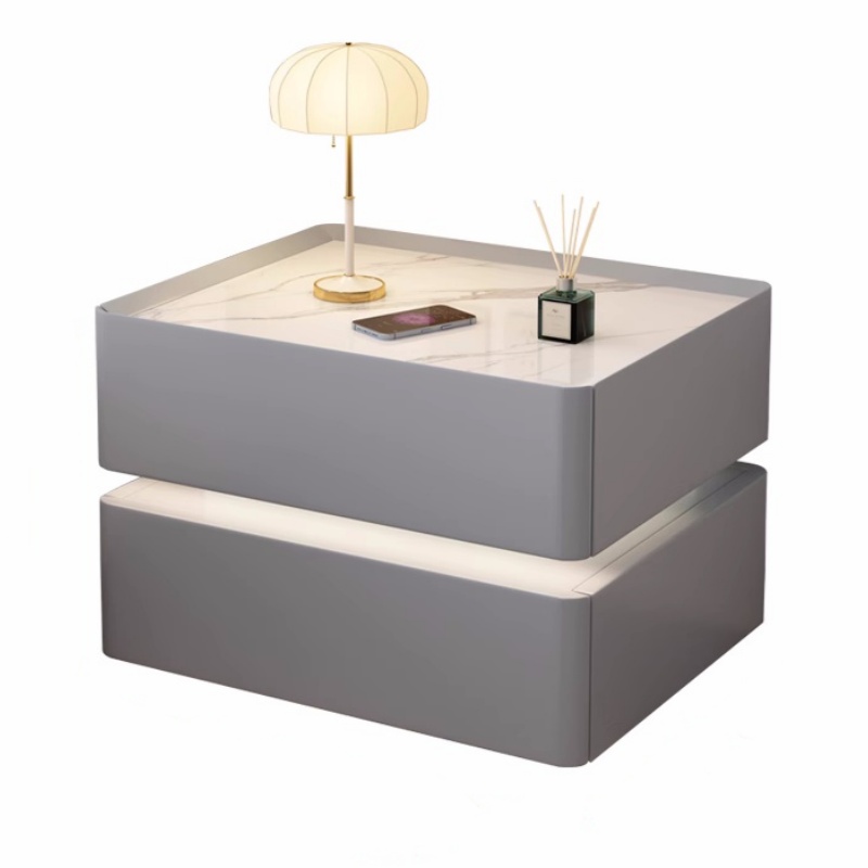 Solid Wood Nightstand 2 Drawers - Inteligentny stolik nocny z litego drewna