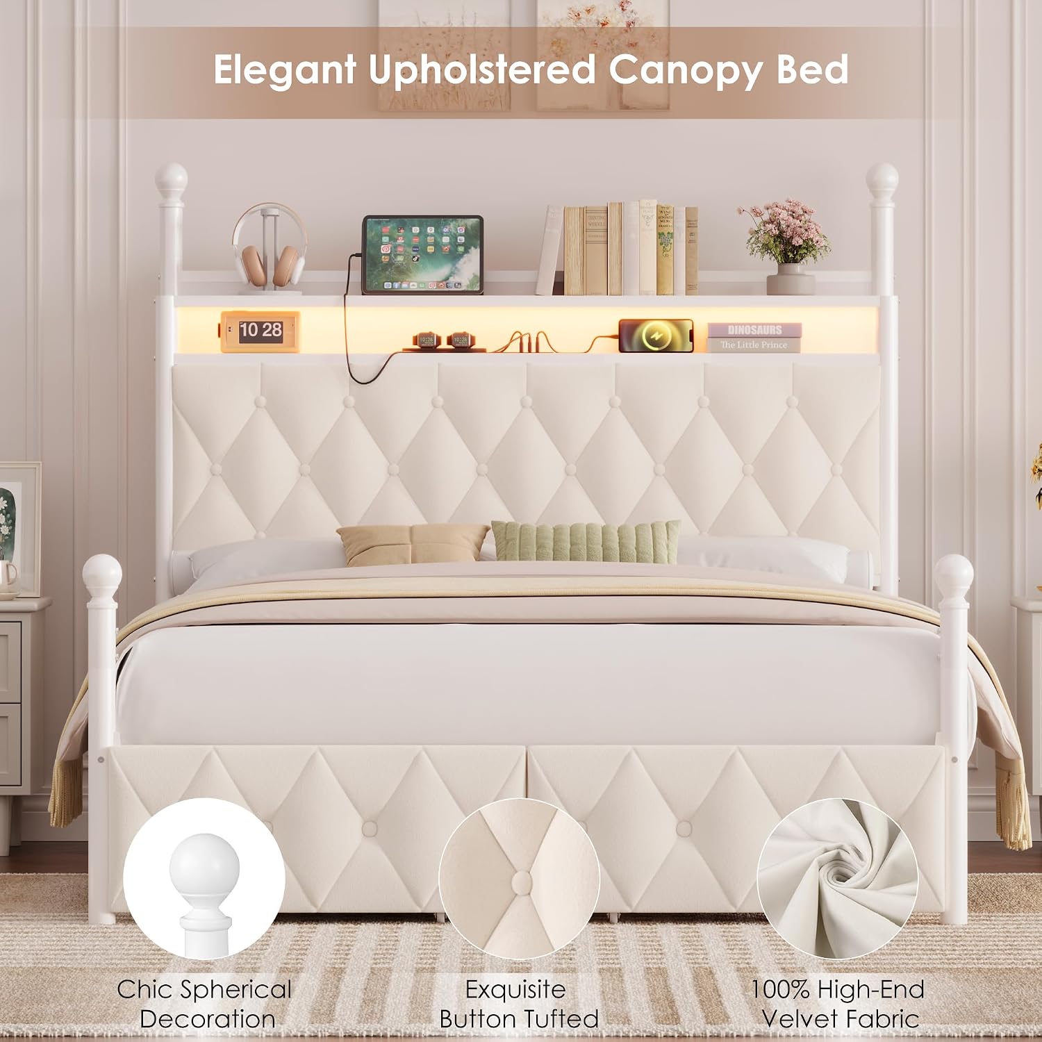 Canopy Bed Frame Metal Queen - Rama łóżka z baldachimem w rozmiarze