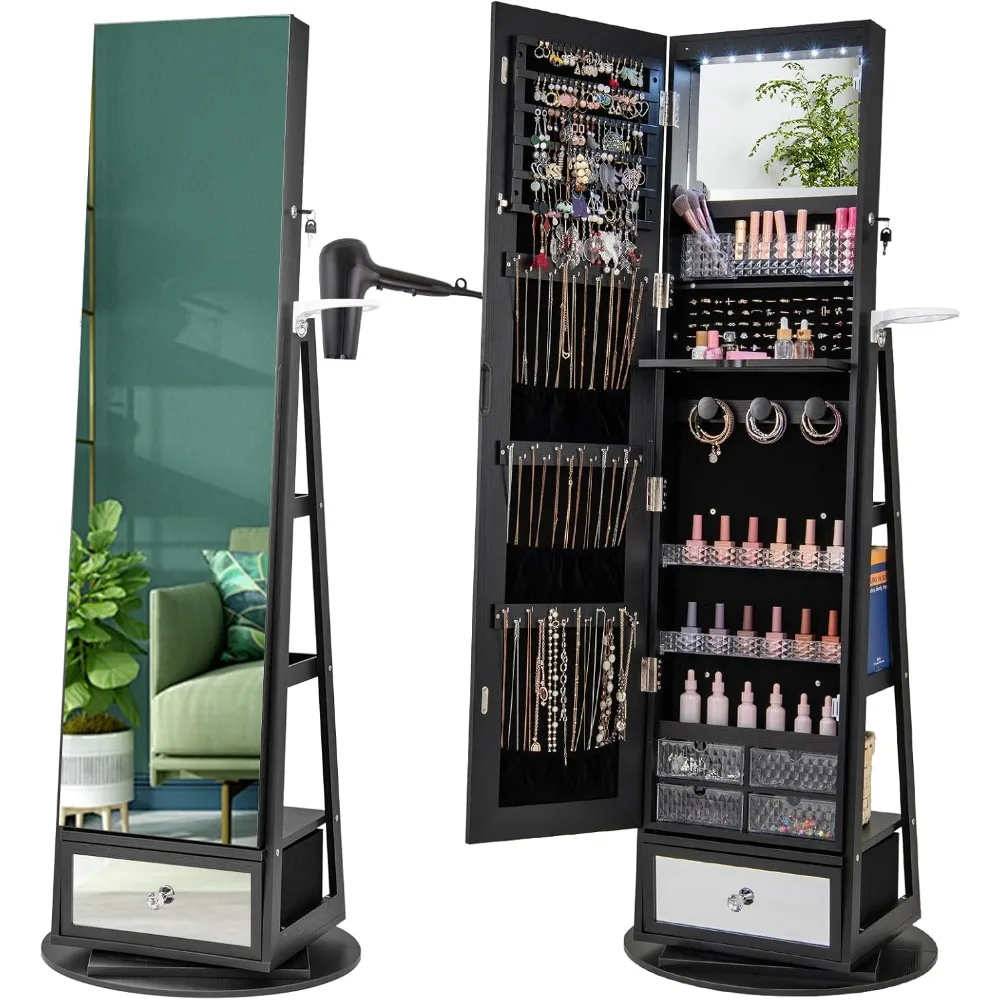 Full Length Mirror Jewelry Armoire - 360 ° Szafka na biżuterię z