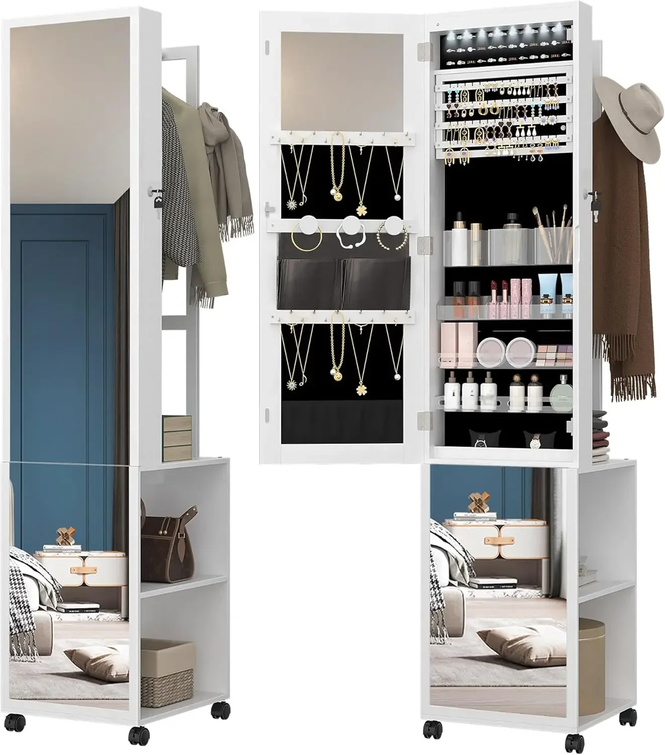 Full Length Mirror Jewelry Armoire - Szafka na biżuterię z 8 diodami