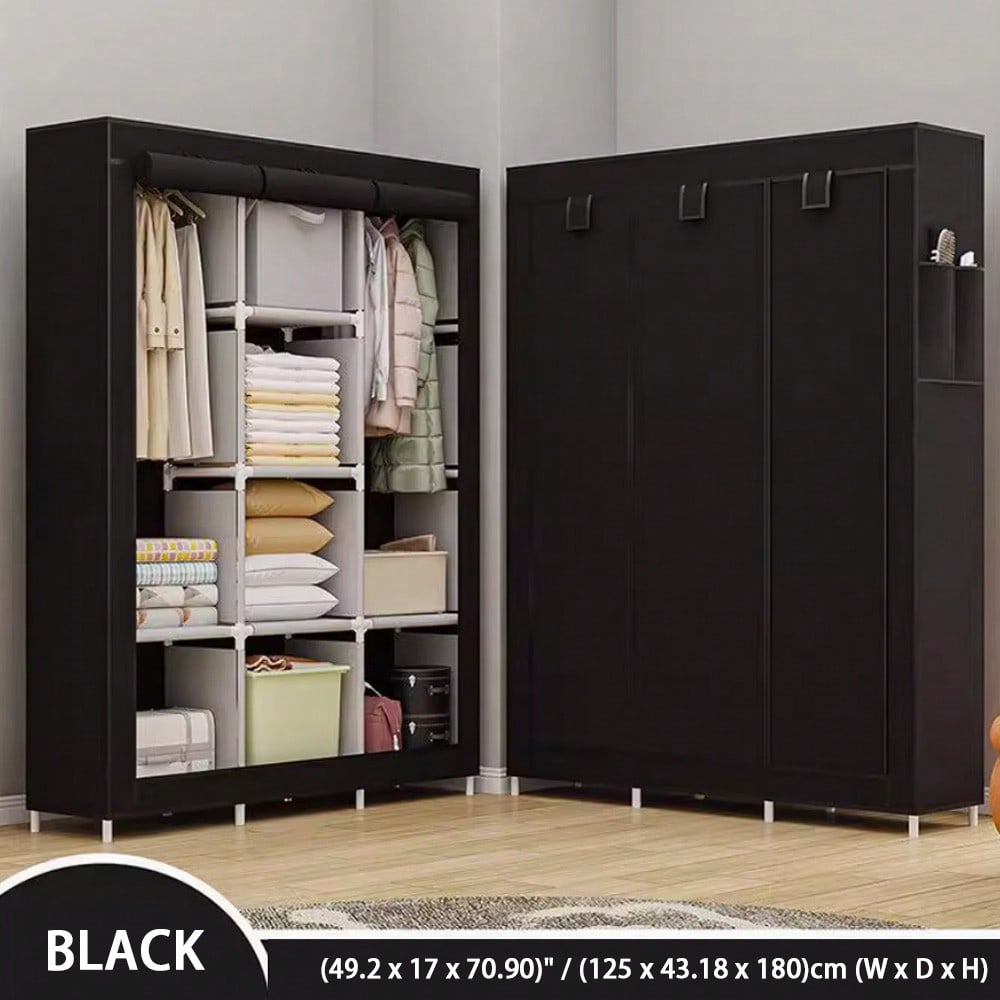Wardrobe Closet Portable Fabric Cover - Przenośna szafa 71 cali, nowoczesna czarna