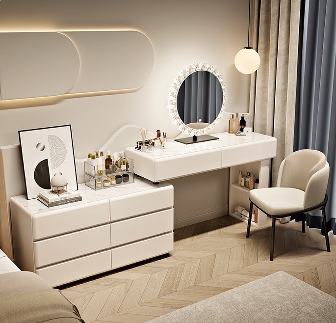 Dressing Table Vanity With Lighted Mirror - # Biała Drewniana Nowoczesna Europejska Toaletka