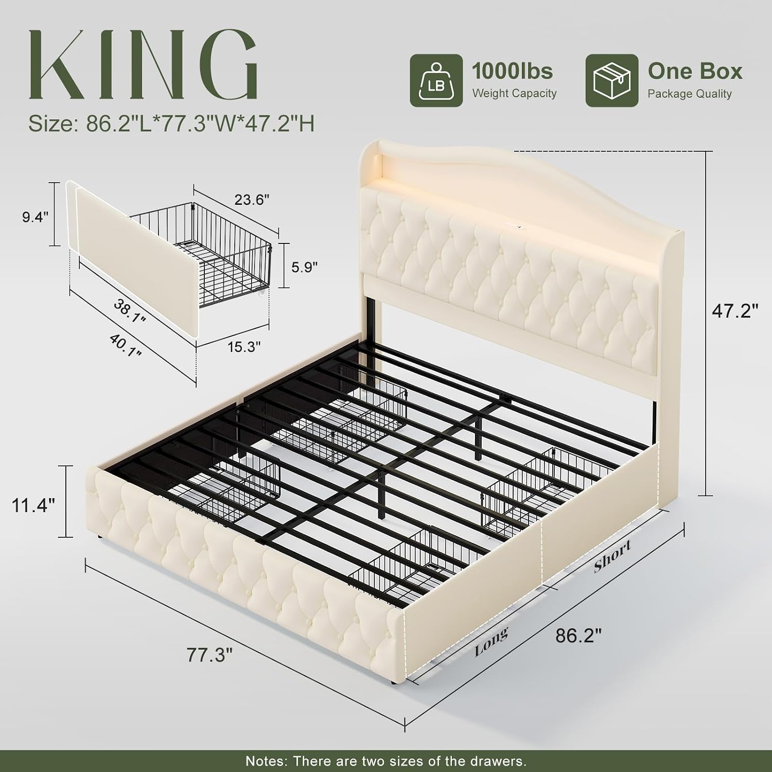 King Size Bed Frame With Storage Drawers - Rama łóżka typu platforma w rozmiarze