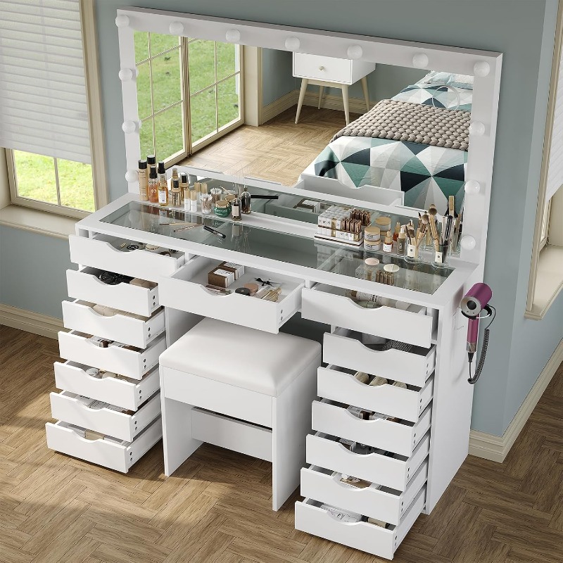 Dressing Table Vanity With Lighted Mirror - Toaletka Yanosaku z lustrem i oświetleniem,