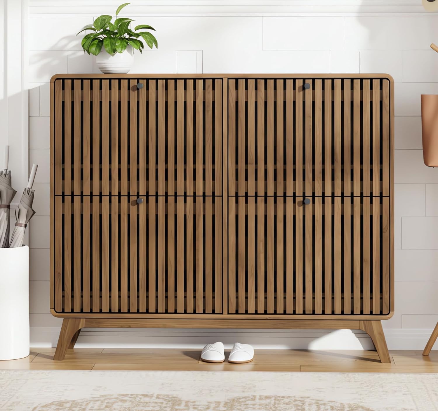 Shoe Rack Cabinet Narrow Entryway - # Duża bambusowa szafka na buty