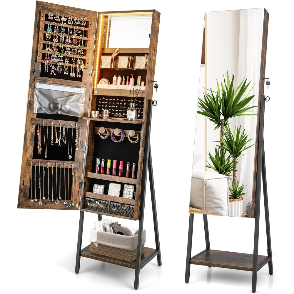 Full Length Mirror Jewelry Armoire - CHARMAID Stojąca szafka na biżuterię z
