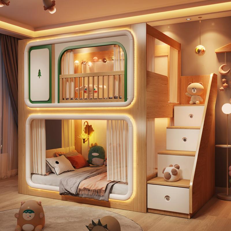 Bunk Bed With Stairs And Slide - Łóżka piętrowe dla dzieci z drewnianą