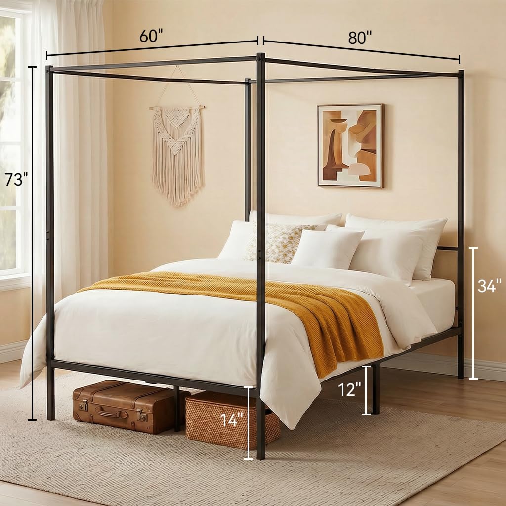 Rama łóżka z baldachimem, rozm – Canopy Bed Frame Metal Queen recenzja i cena