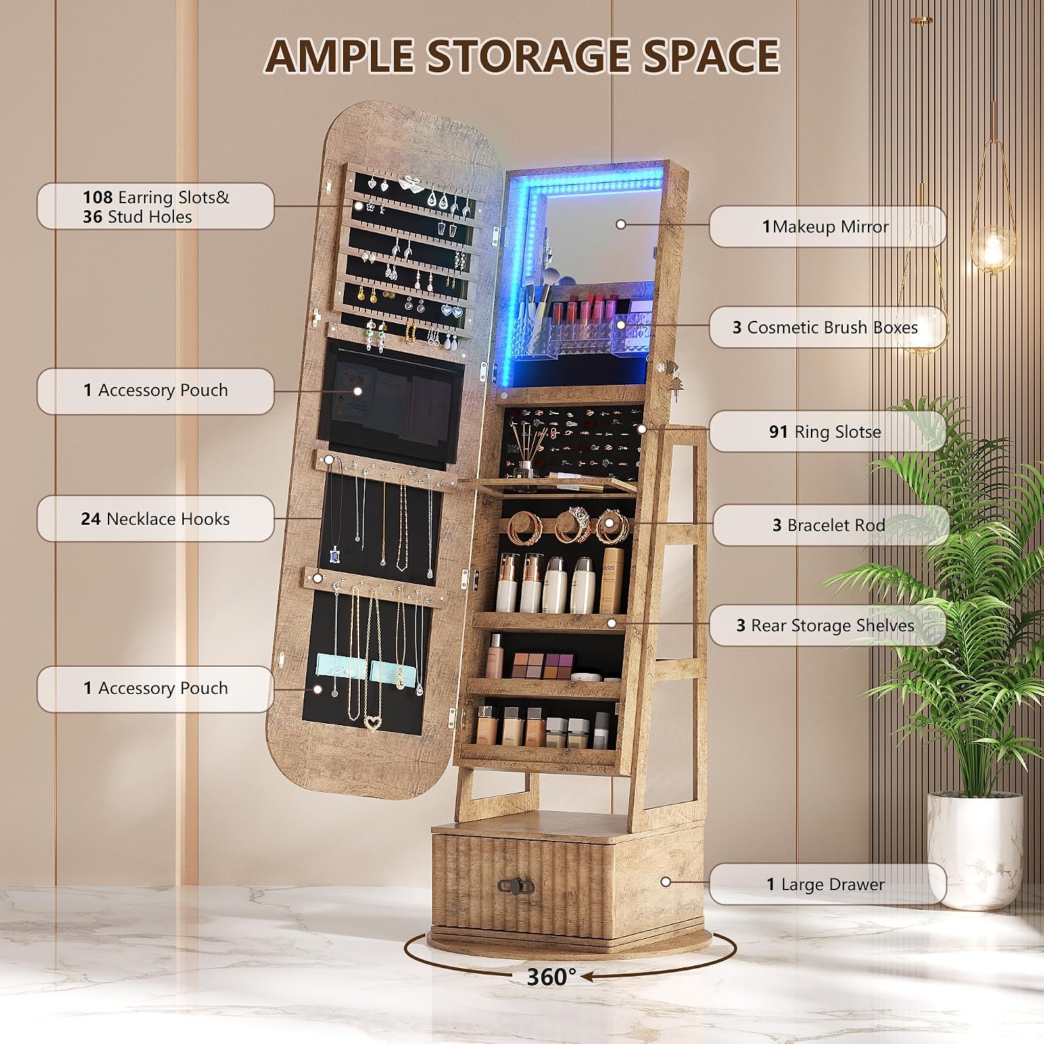 Organizer na biżuterię z obrot – Full Length Mirror Jewelry Armoire recenzja i cena