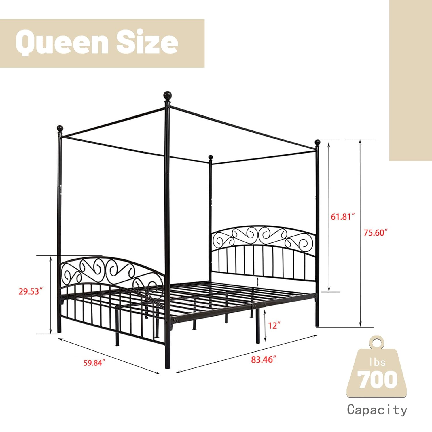 Rama łóżka z baldachimem w roz – Canopy Bed Frame Metal Queen recenzja i cena