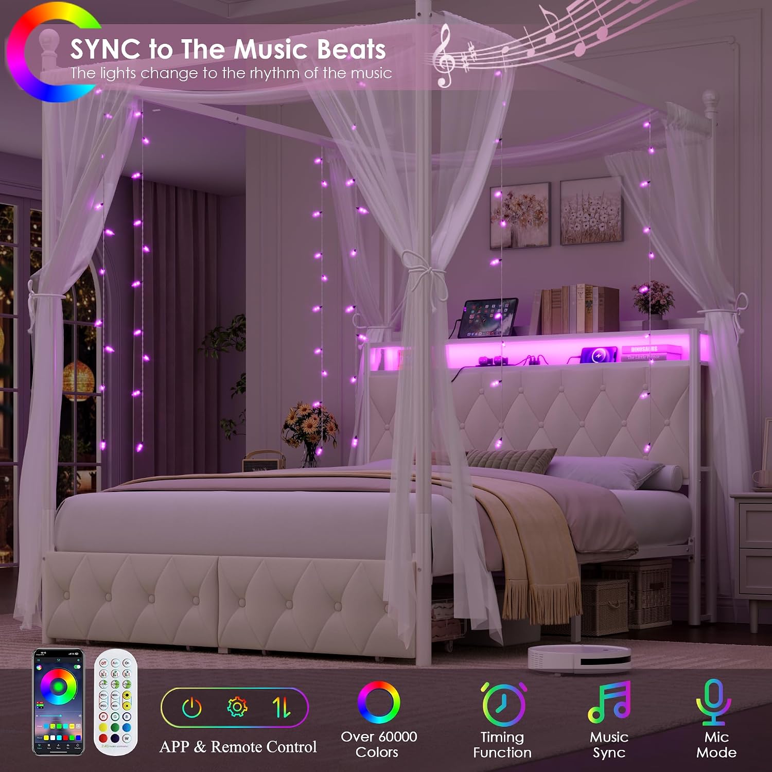 Rama łóżka z baldachimem w roz – Canopy Bed Frame Metal Queen recenzja i cena