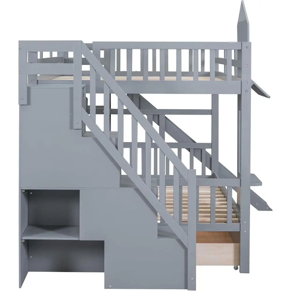 Łóżko piętrowe Full-Size Over  – Bunk Bed With Stairs And Slide recenzja i cena
