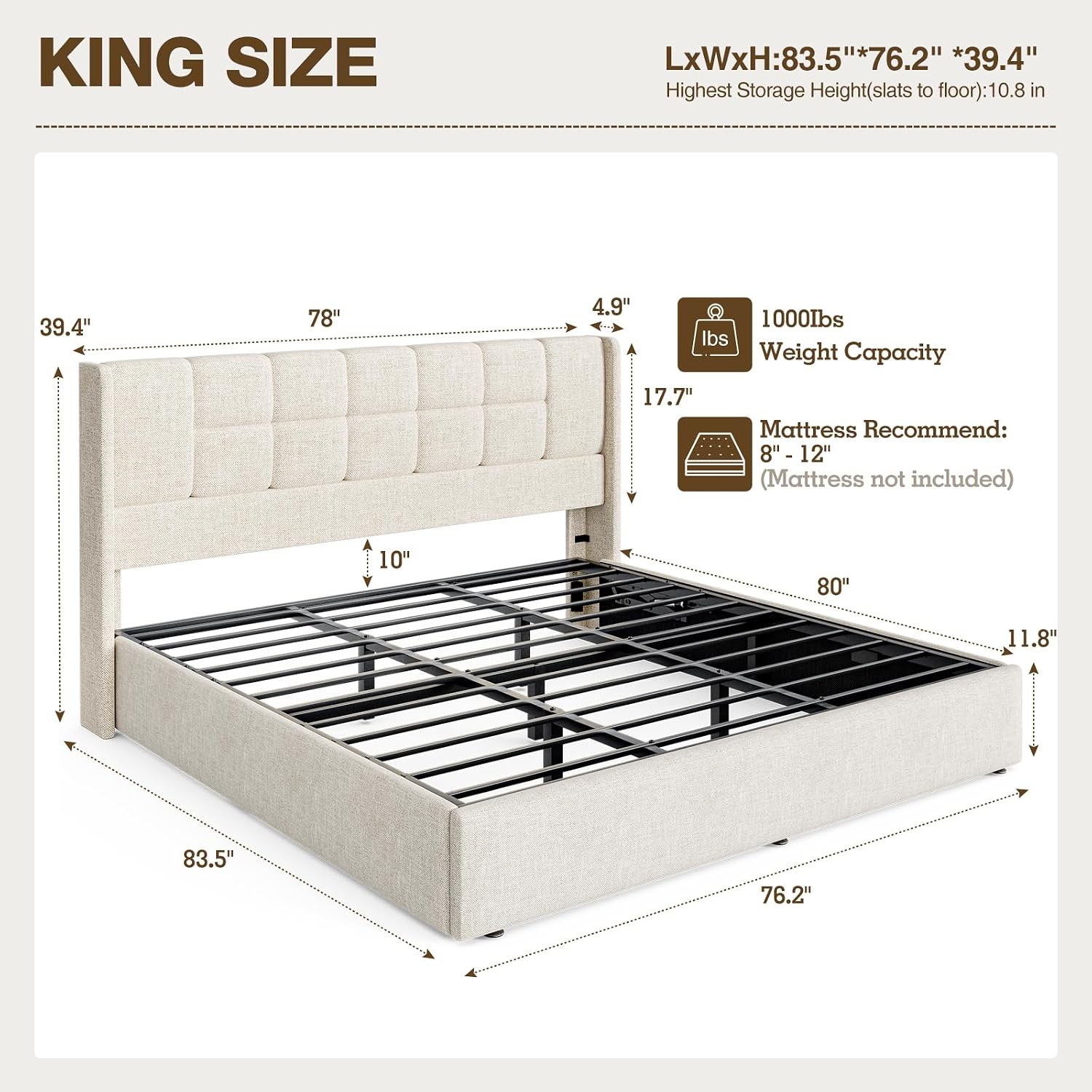 Rama łóżka typu king-size z ta – Gas Lift Storage Bed Hydraulic recenzja i cena