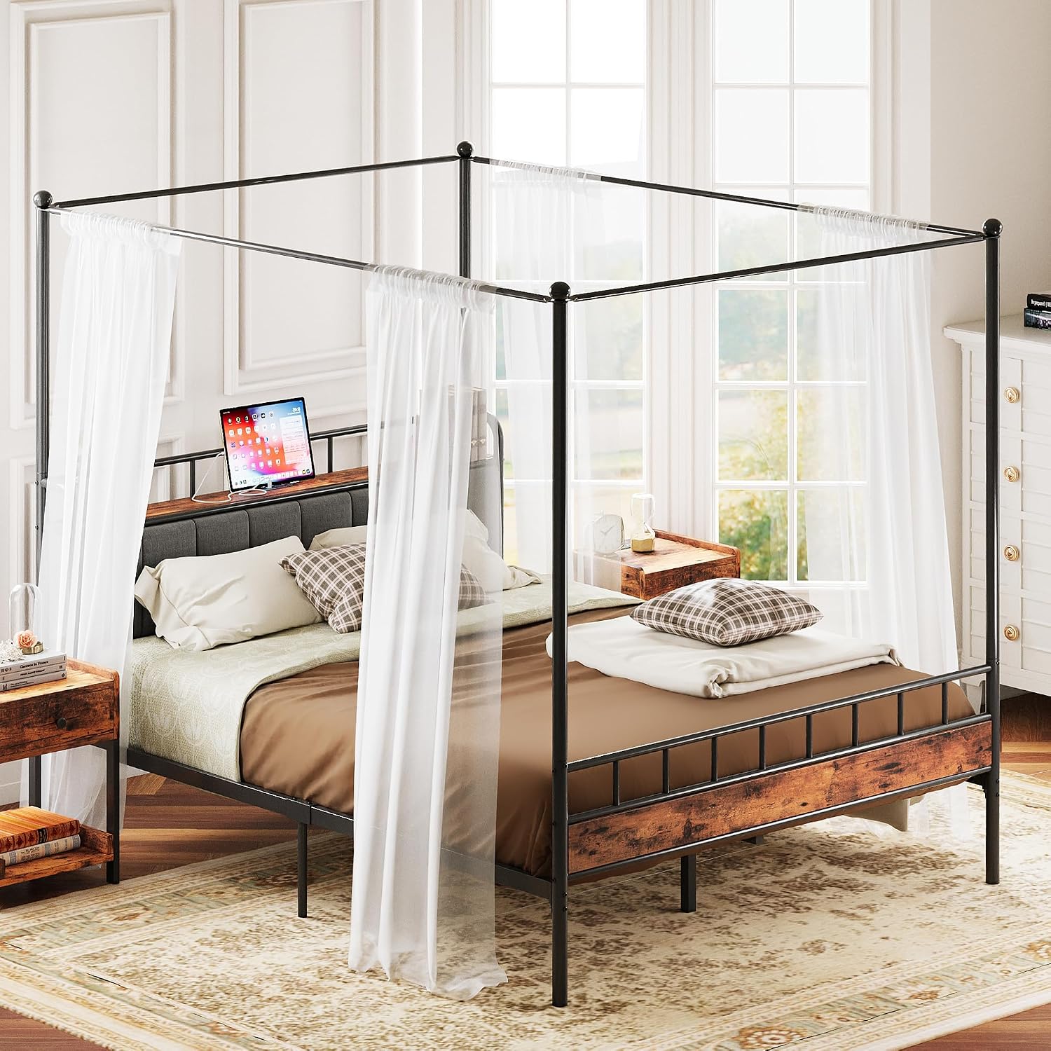 Rama łóżka z baldachimem typu  – Canopy Bed Frame Metal Queen recenzja i cena