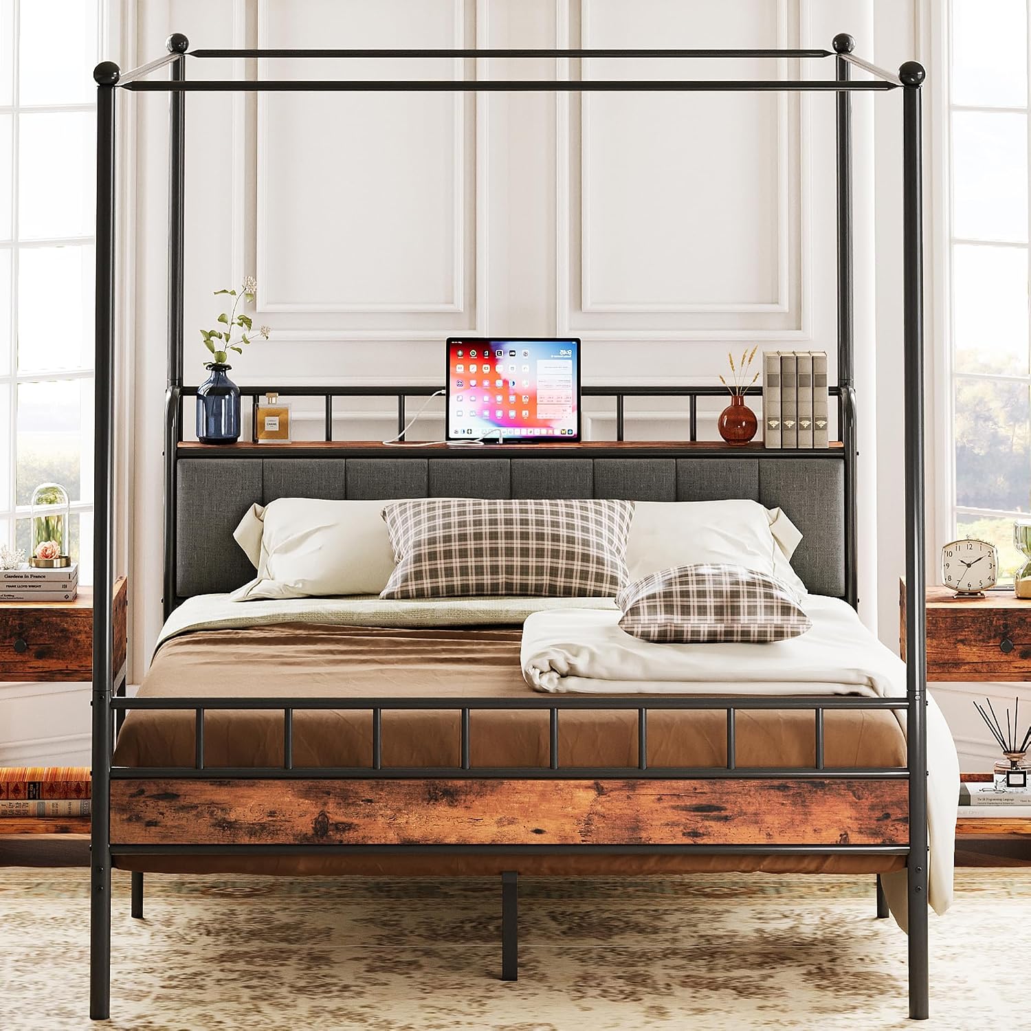 Rama łóżka z baldachimem typu  – Canopy Bed Frame Metal Queen recenzja i cena