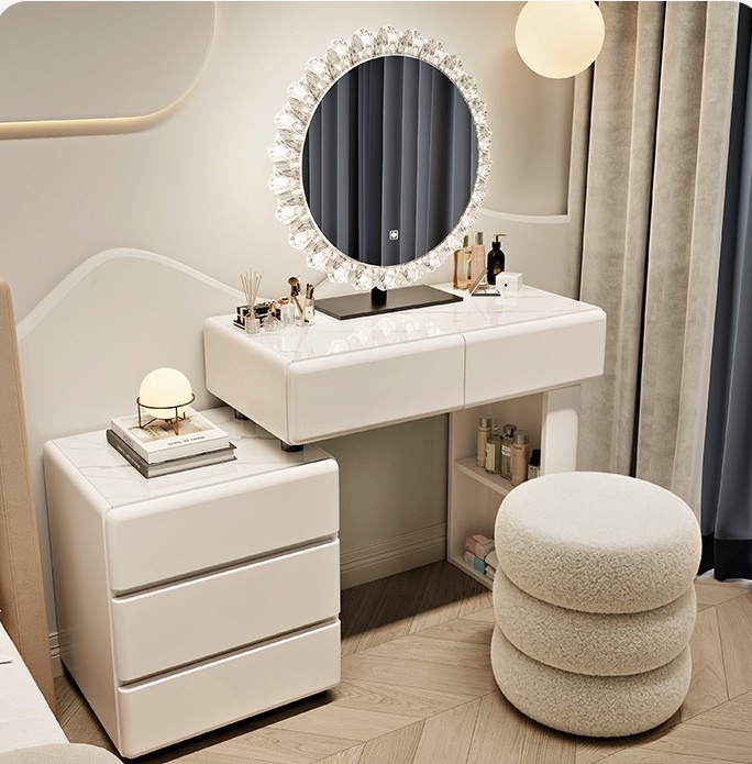 #   Biała Drewniana Nowoczesna – Dressing Table Vanity With Lighted Mirror recenzja i cena
