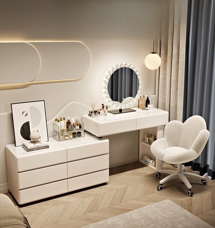 #   Biała Drewniana Nowoczesna – Dressing Table Vanity With Lighted Mirror recenzja i cena
