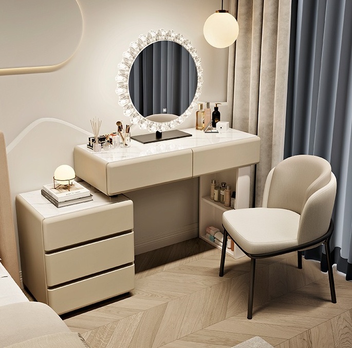 #   Biała Drewniana Nowoczesna – Dressing Table Vanity With Lighted Mirror recenzja i cena