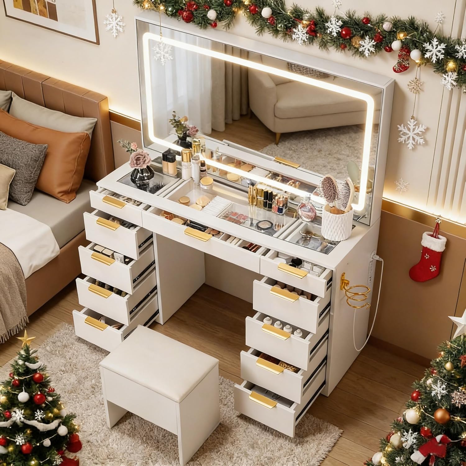 Toaletka z szklanym blatem, lu – Dressing Table Vanity With Lighted Mirror recenzja i cena