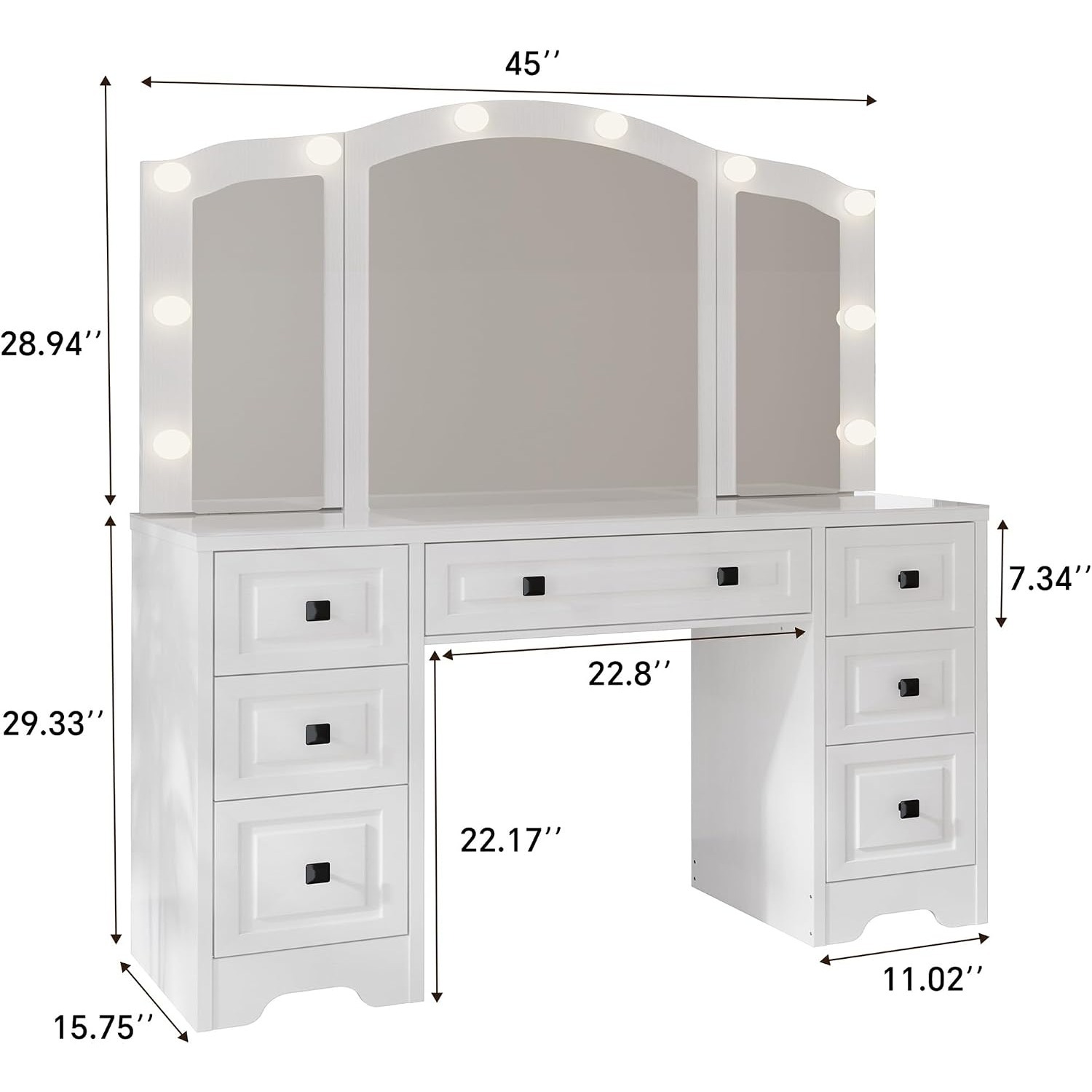 Oświetlona toaletka, trzyczęśc – Dressing Table Vanity With Lighted Mirror recenzja i cena