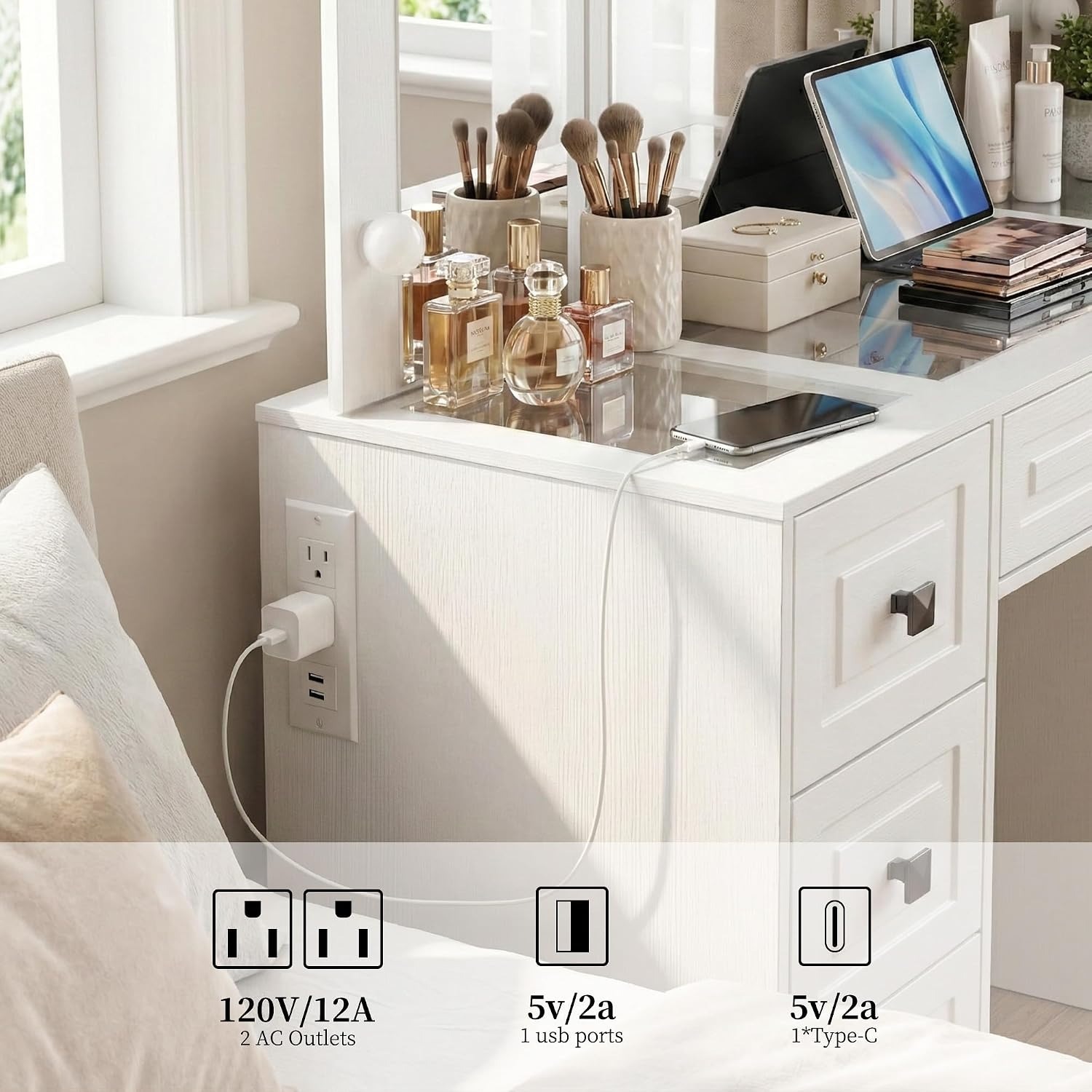 Oświetlona toaletka, trzyczęśc – Dressing Table Vanity With Lighted Mirror recenzja i cena