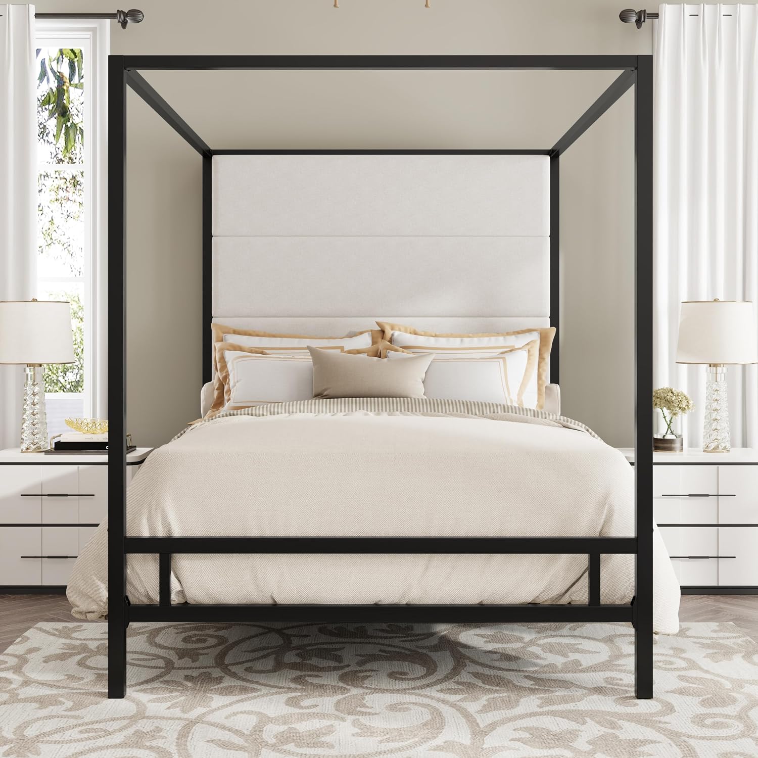 Rama łóżka z baldachimem Queen – Canopy Bed Frame Metal Queen recenzja i cena