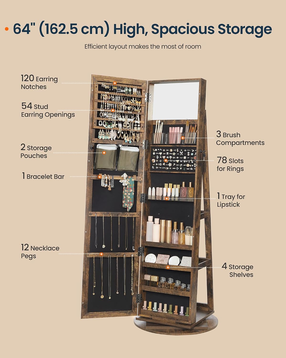 Stojąca szafka na biżuterię, l – Full Length Mirror Jewelry Armoire recenzja i cena