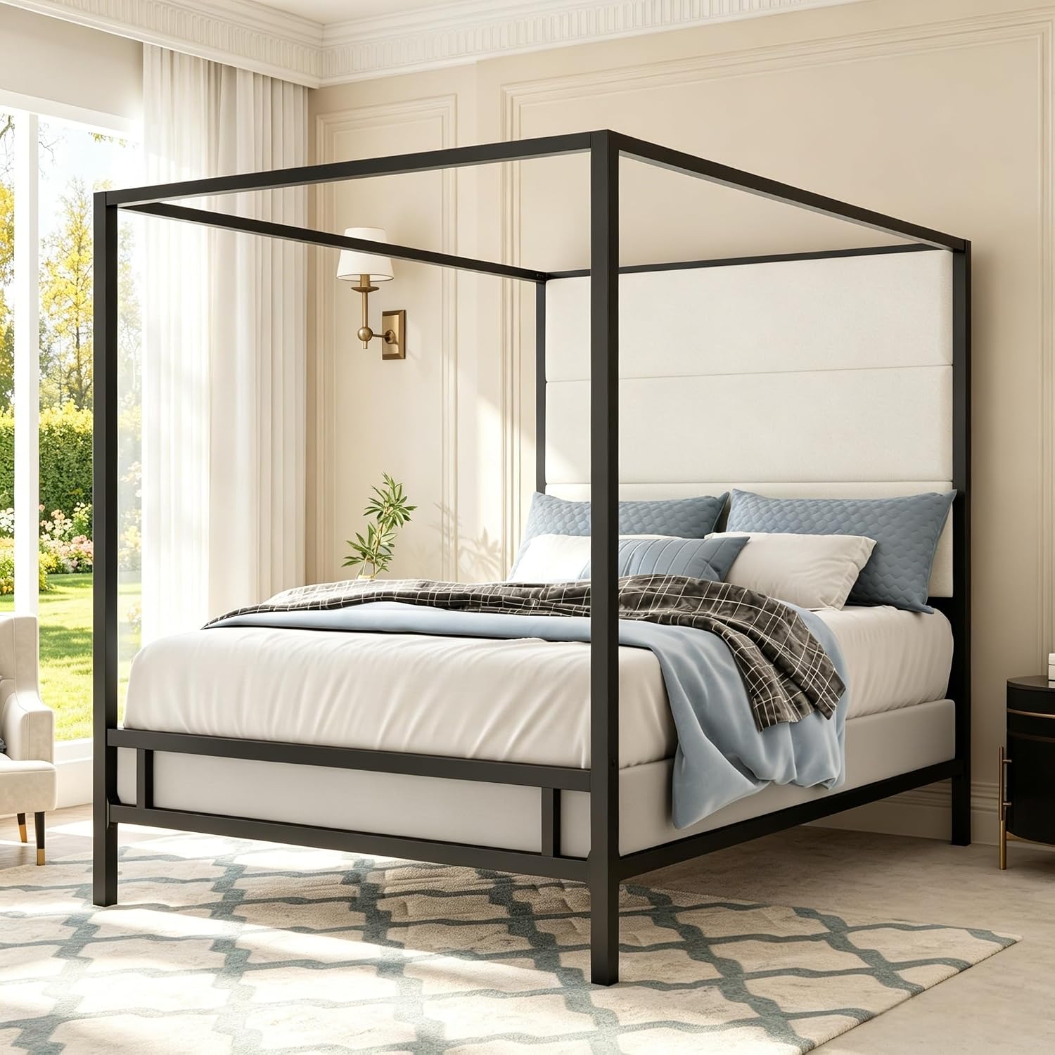 Wysokie łóżko z baldachimem, t – Canopy Bed Frame Metal Queen recenzja i cena