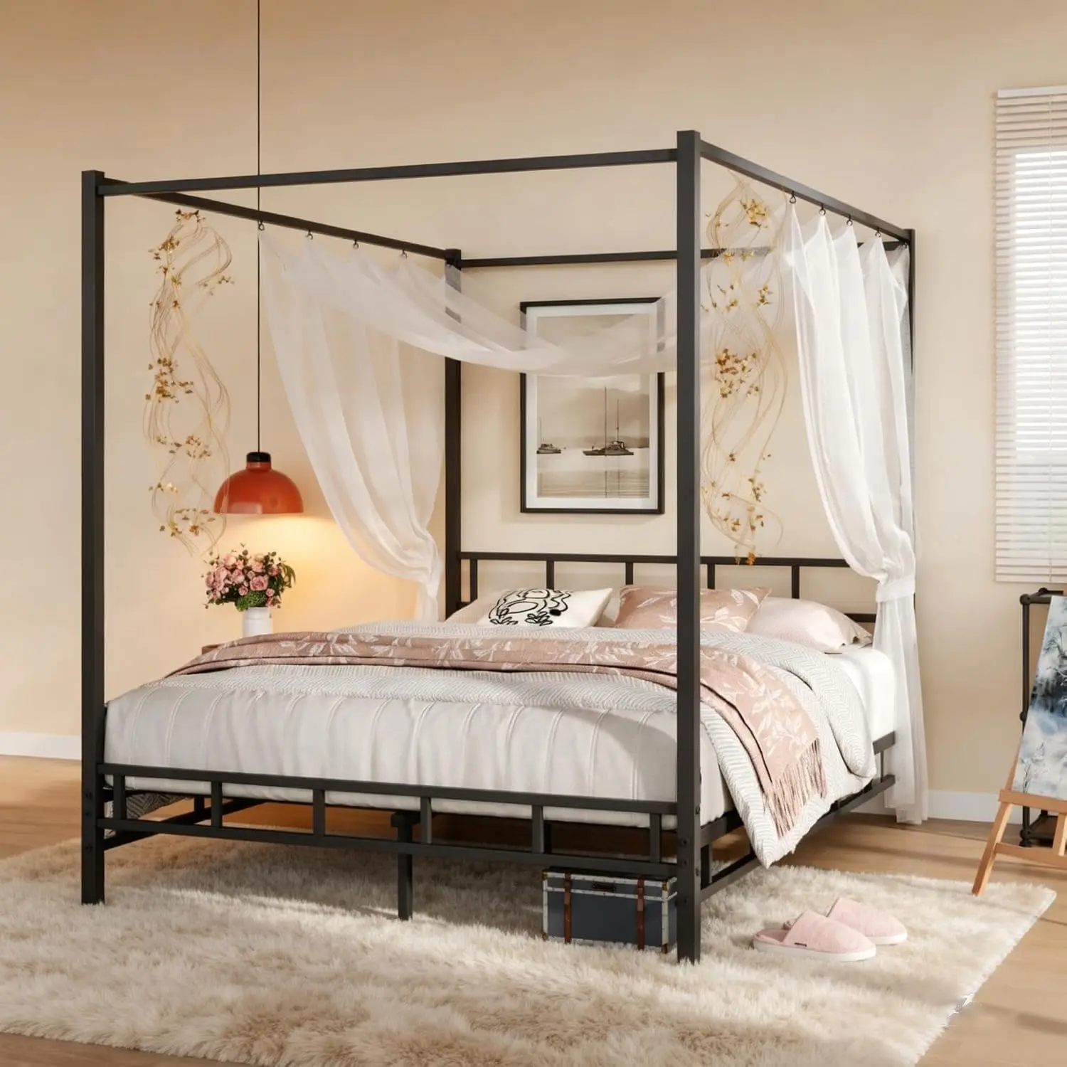 Metalowa rama łóżka z baldachi – Canopy Bed Frame Metal Queen recenzja i cena