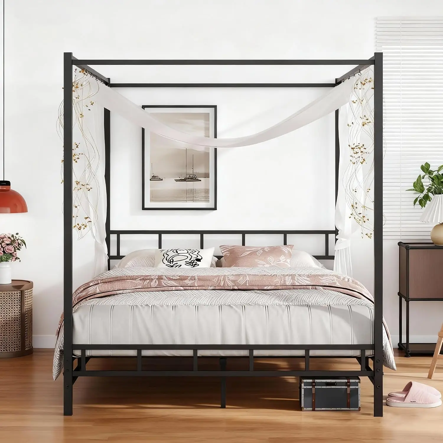Metalowa rama łóżka z baldachi – Canopy Bed Frame Metal Queen recenzja i cena