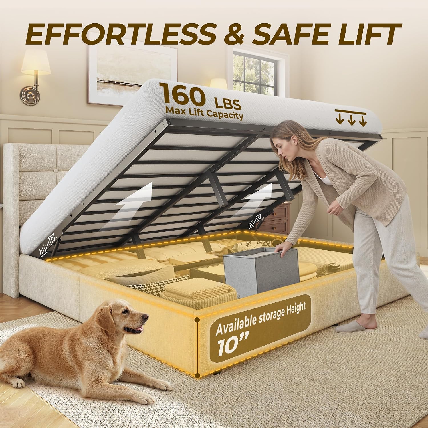 Łóżko z podnoszonym schowkiem  – Gas Lift Storage Bed Hydraulic recenzja i cena