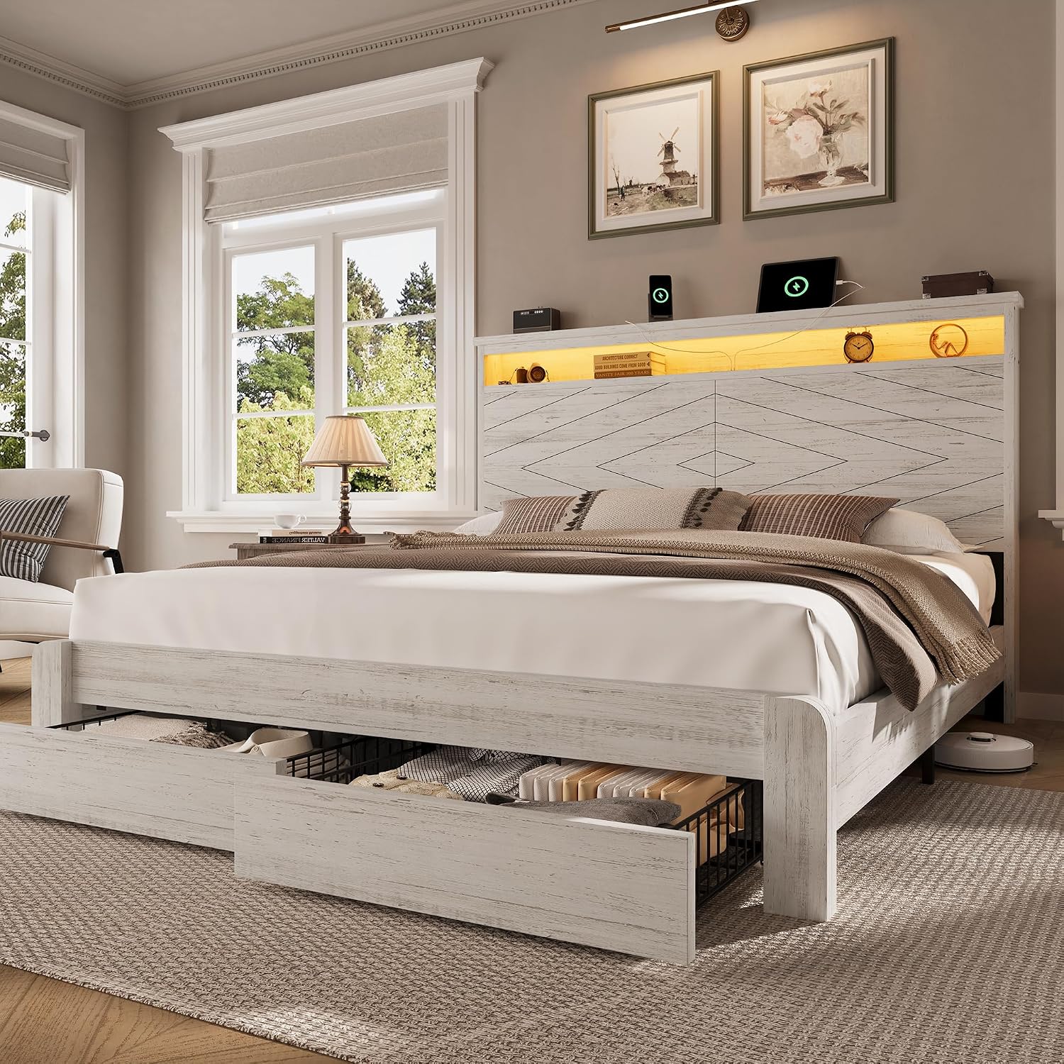 Drewniana rama łóżka typu king – King Size Bed Frame With Storage Drawers recenzja i cena