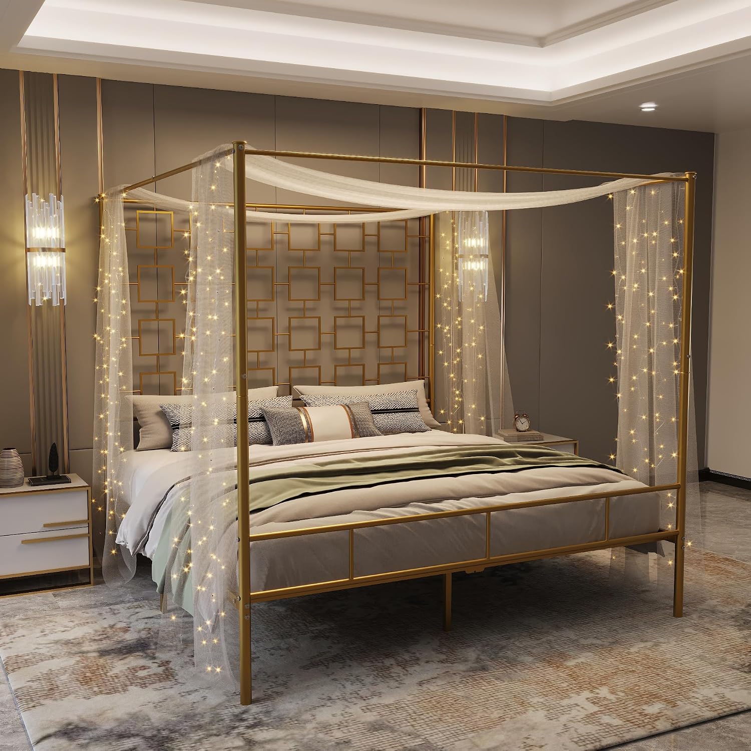 Rama łóżka z baldachimem Queen – Canopy Bed Frame Metal Queen recenzja i cena
